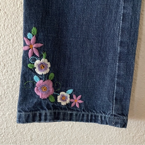 Beetlejuice London Flare Jeans Girls Size 8 Blue Dark Wash Denim Embroidered - Picture 8 of 14